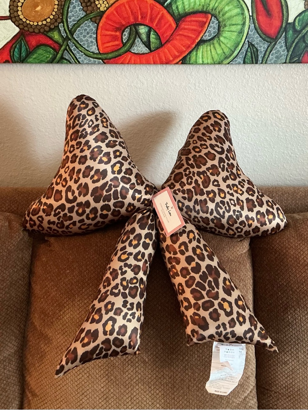 Truly Lou Large Leopard Print Bow Shaped Accent Pillow